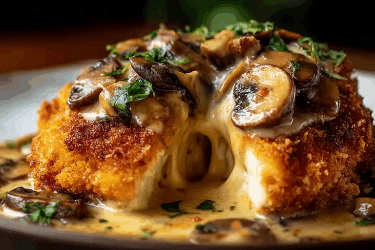 Golden Crispy Chicken with Parmesan Mushroom Sauce