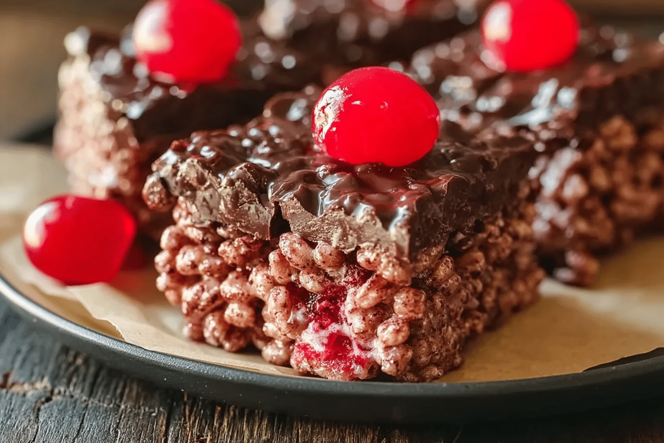 Chocolate Covered Cherry Rice Krispies Treats