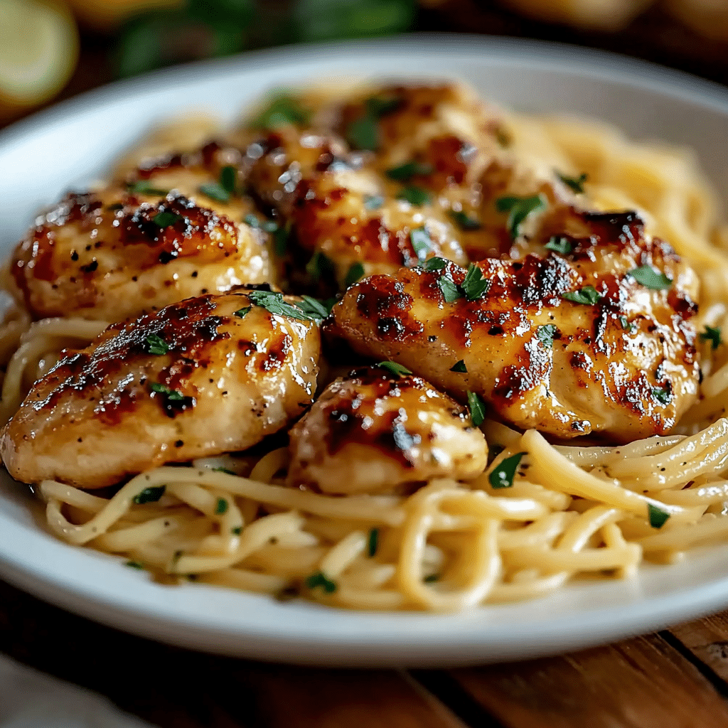 Lemon Garlic Butter Chicken with Creamy Parmesan Linguine