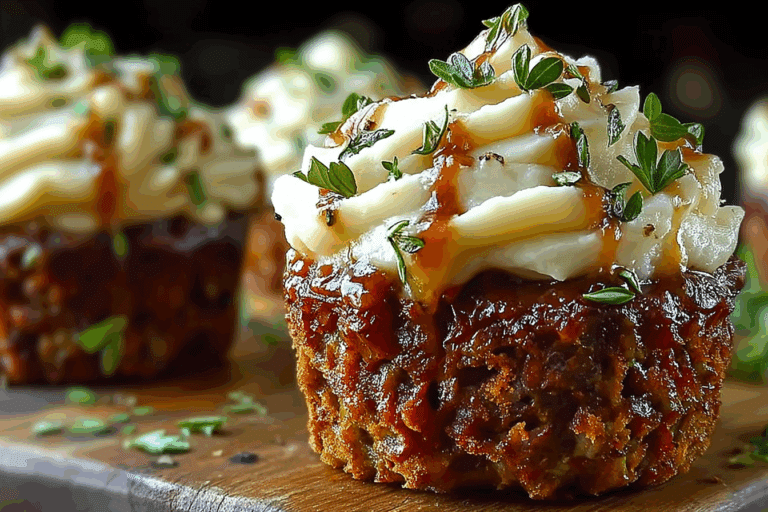 Meatloaf Cupcakes with Whipped Potato Topping