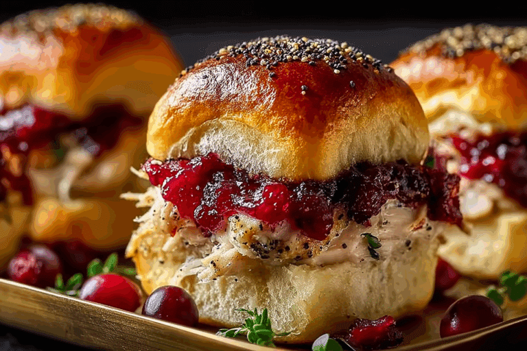 Baked Cranberry Turkey Sliders with Havarti & Poppy Seed Topping