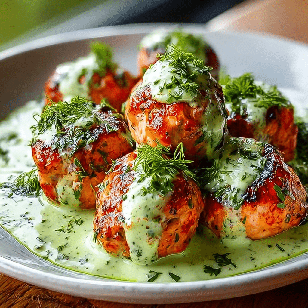 Baked Salmon Meatballs with Creamy Avocado Sauce