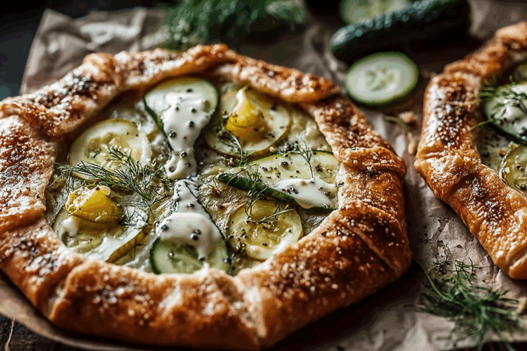 Easy Galettes with Creamy Garlic Sauce and Pickles