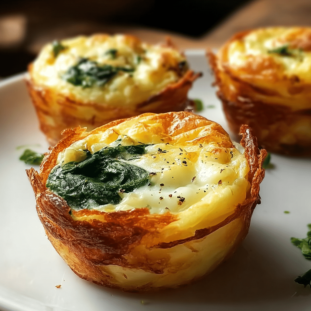 Spinach & Egg Soufflé in Potato Puff Cups