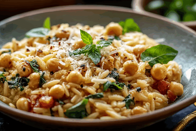 Creamy Tuscan Chickpeas & Orzo