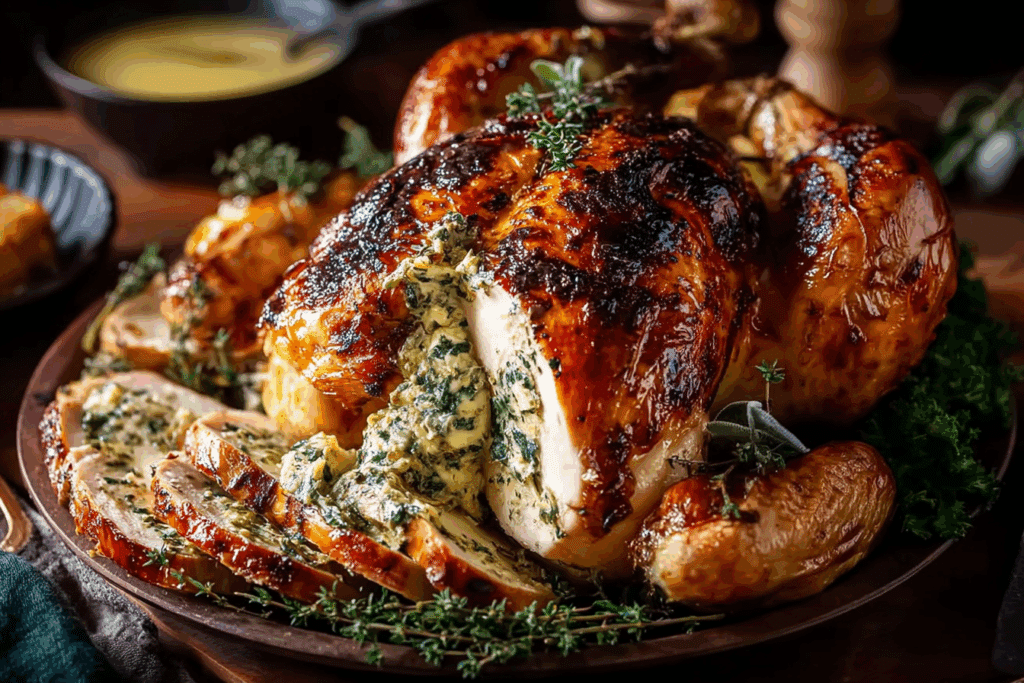 Grilled Spatchcock Turkey with Herb Butter
