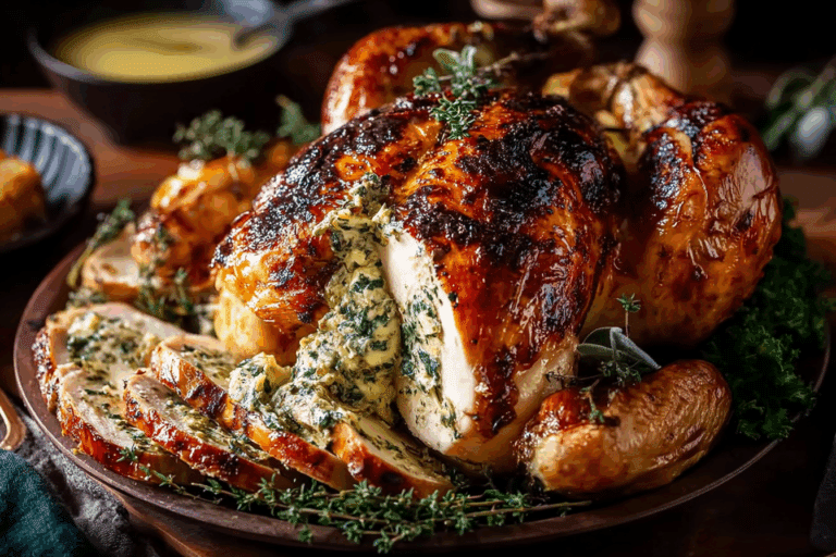 Grilled Spatchcock Turkey with Herb Butter