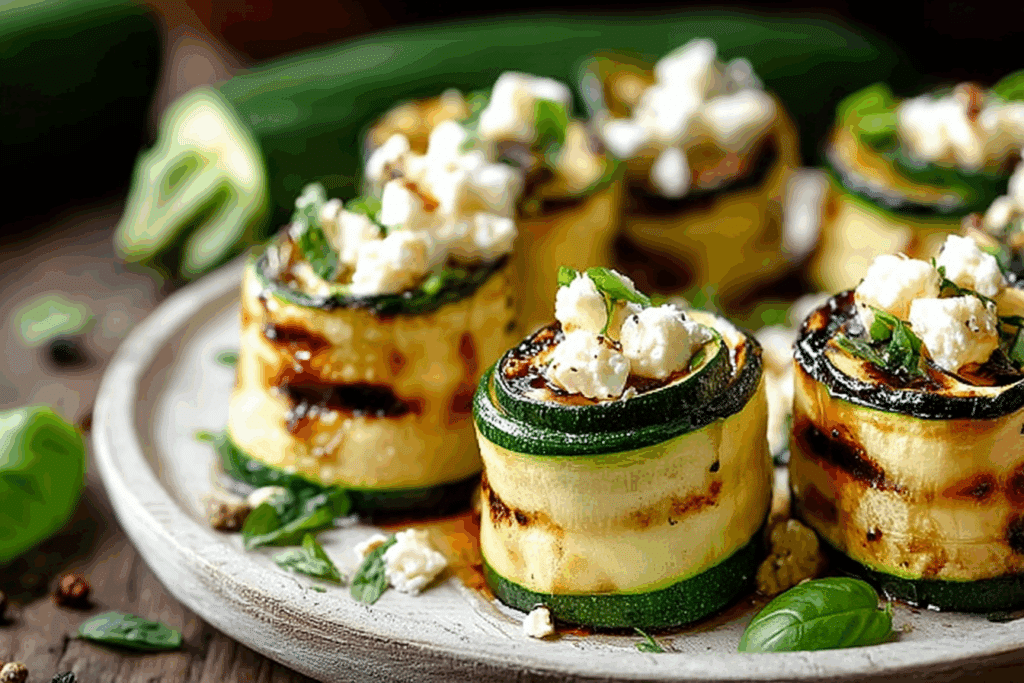Grilled Zucchini Roll Ups with Feta