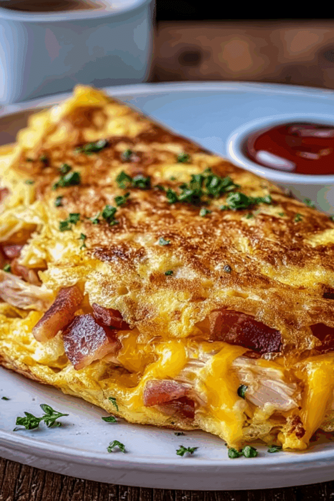 Cheesy Salami Chicken Hashbrown Omelette