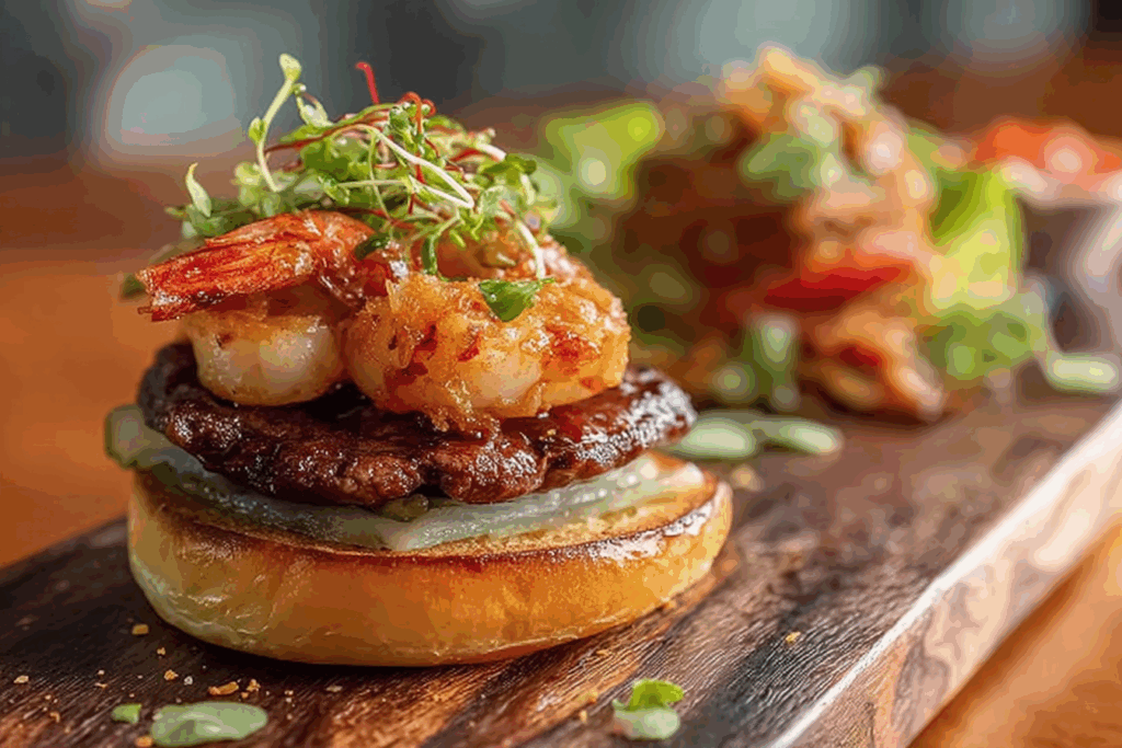 Crab Rangoon Surf and Turf Burger