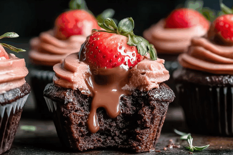 Nutella Stuffed Strawberry Chocolate Cupcakes