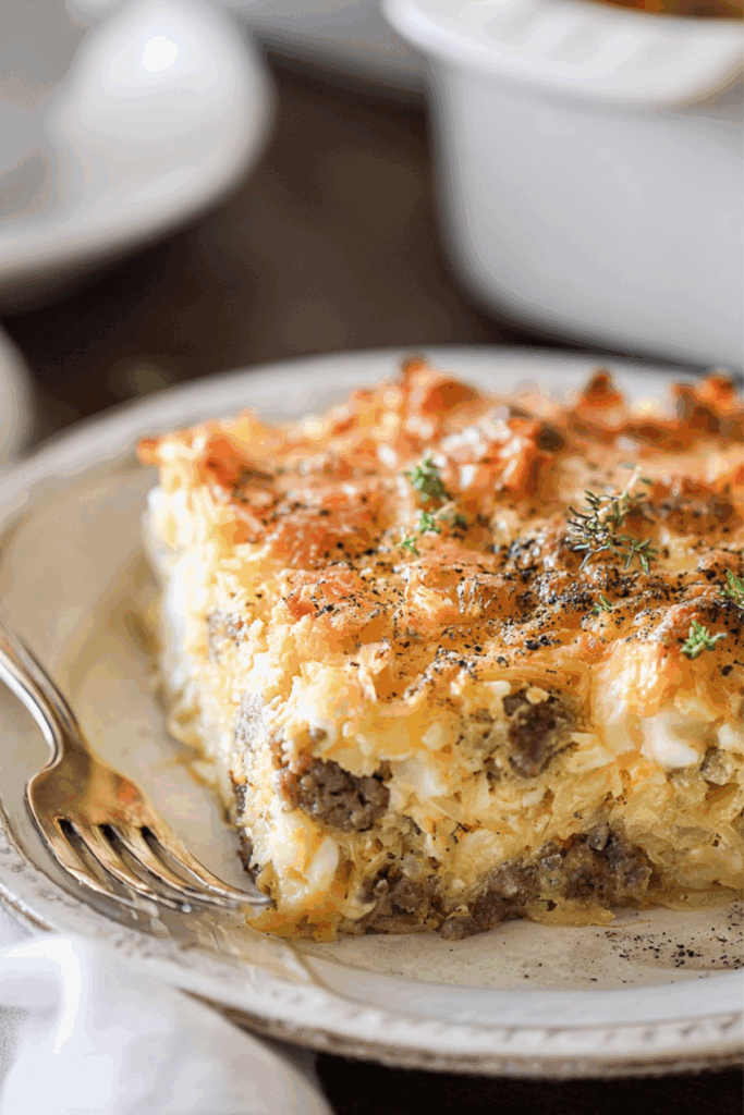 Sausage, Egg, and Cream Cheese Hashbrown Casserole