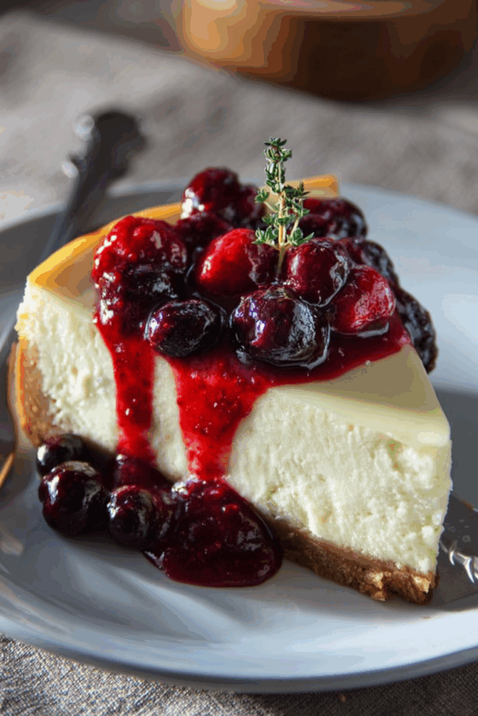 Classic Baked Cheesecake with Berry Sauce