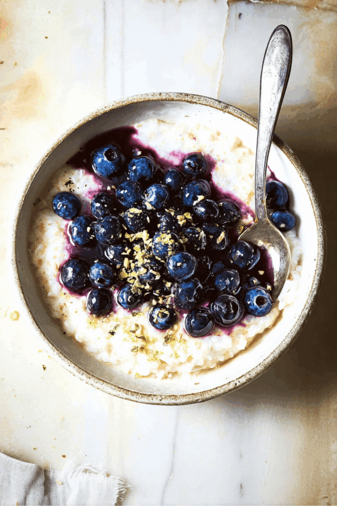 Coconut Rice Pudding with Ginger Blueberries