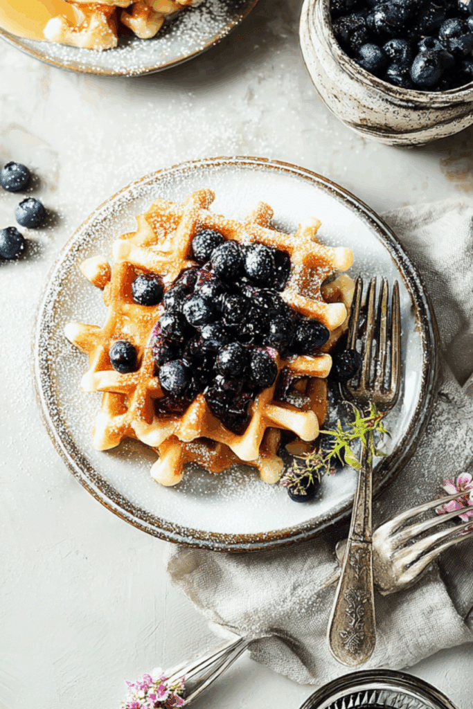 Crispy waffles with blueberries