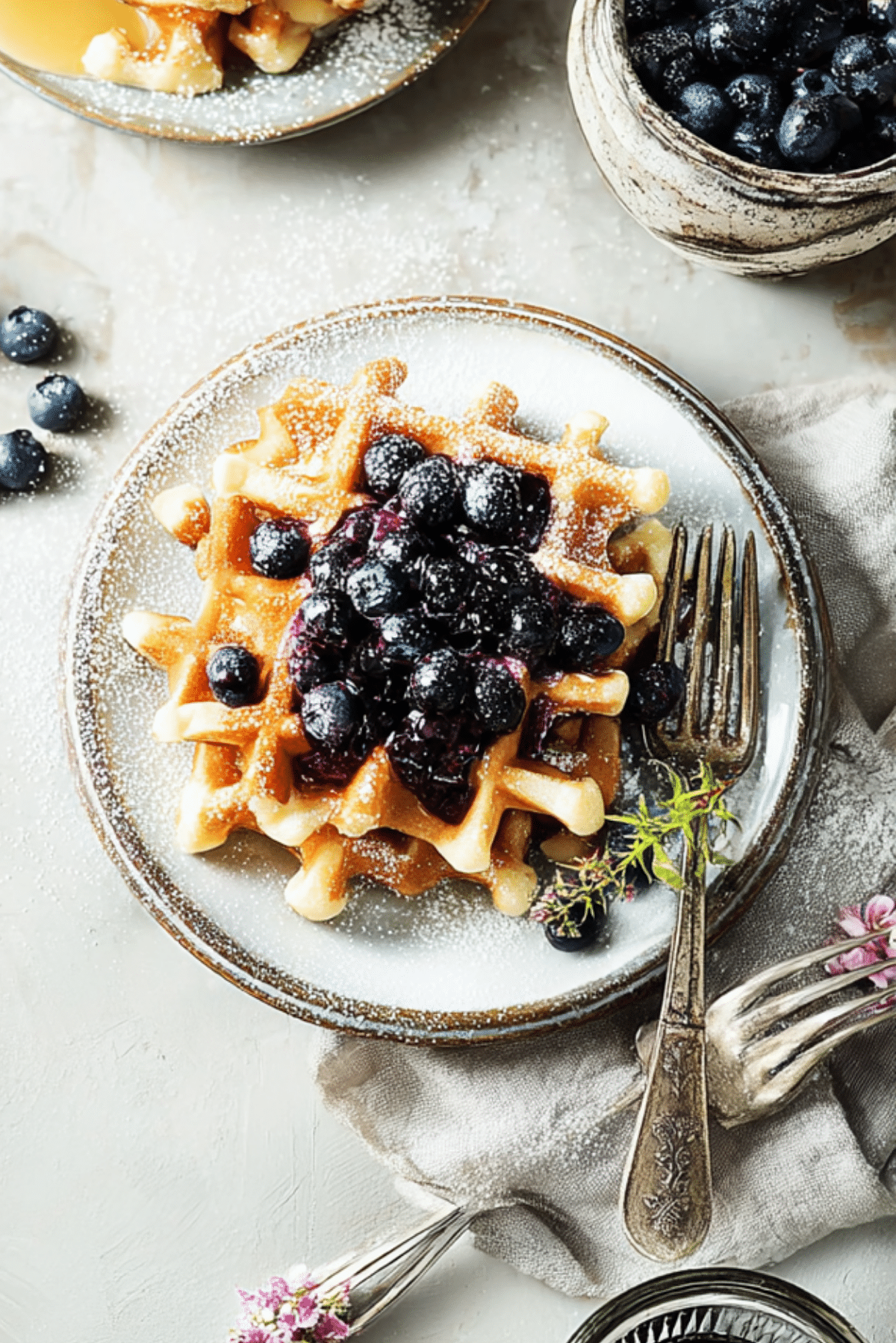 Crispy waffles with blueberries