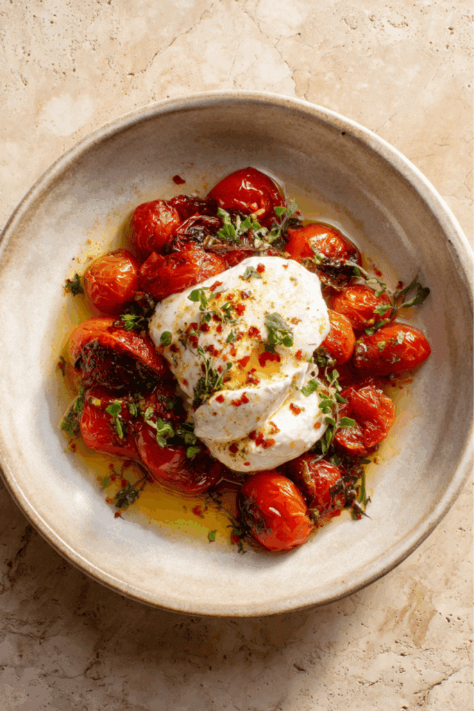 Charred Cherry Tomatoes with Burrata