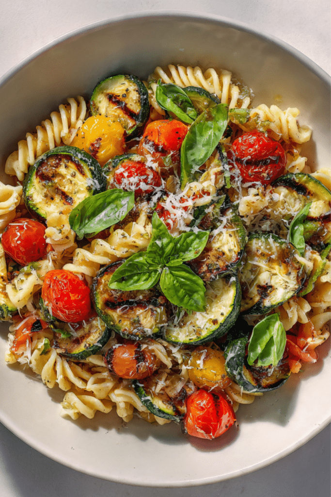 Grilled Zucchini Pasta Salad with Burst Cherry Tomatoes