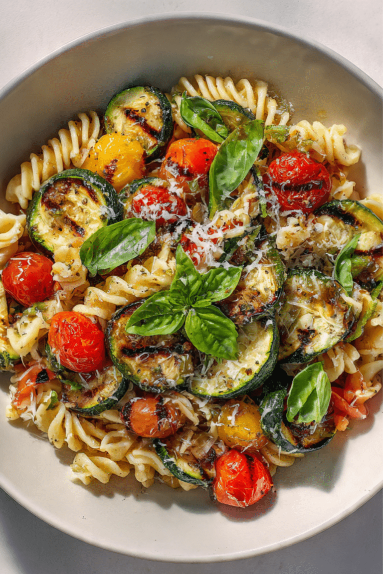 Grilled Zucchini Pasta Salad with Burst Cherry Tomatoes