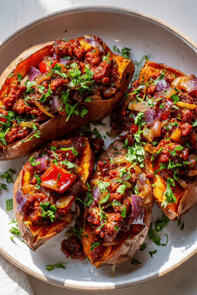 Cider-Glazed Chorizo Stuffed Sweet Potatoes