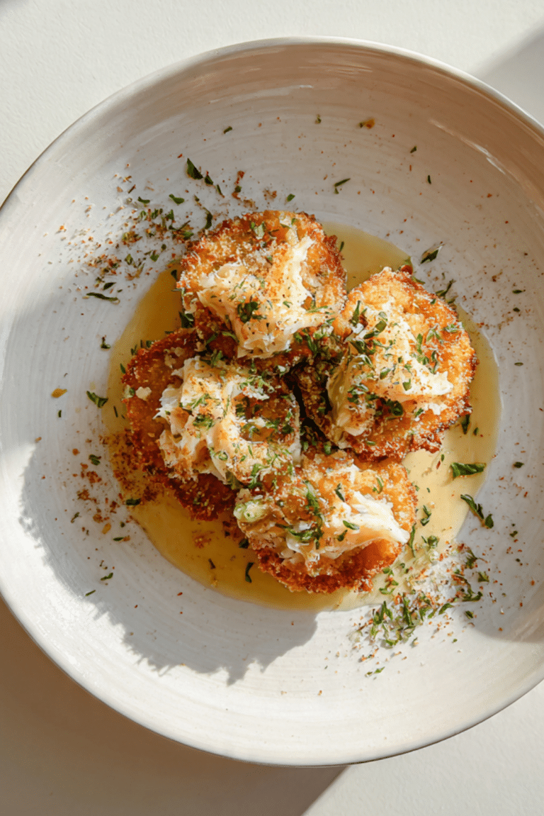 Crispy Fried Green Tomatoes with Crab Salad and Hot Butter Sauce