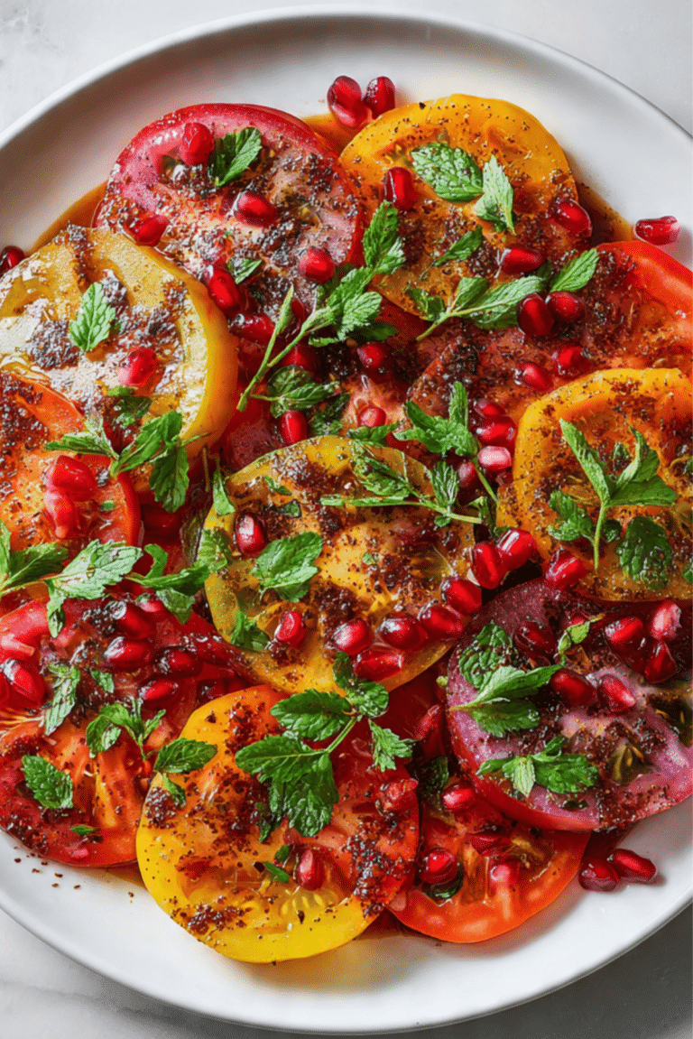 Heirloom Tomato Salad with Pomegranate-Sumac Dressing