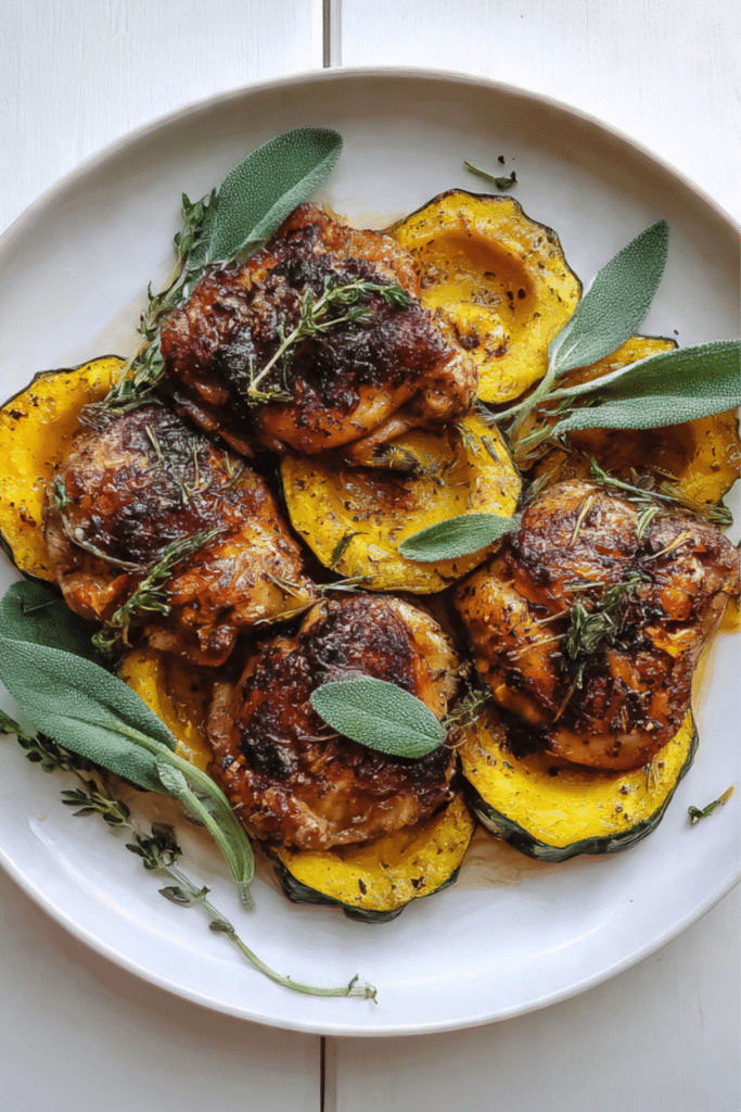 Balsamic Roasted Chicken Thighs with Acorn Squash and Sage