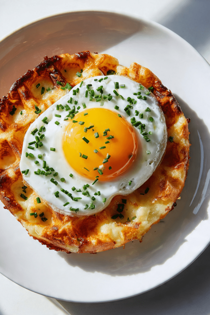 Cheesy Chive Waffles With Fried Eggs