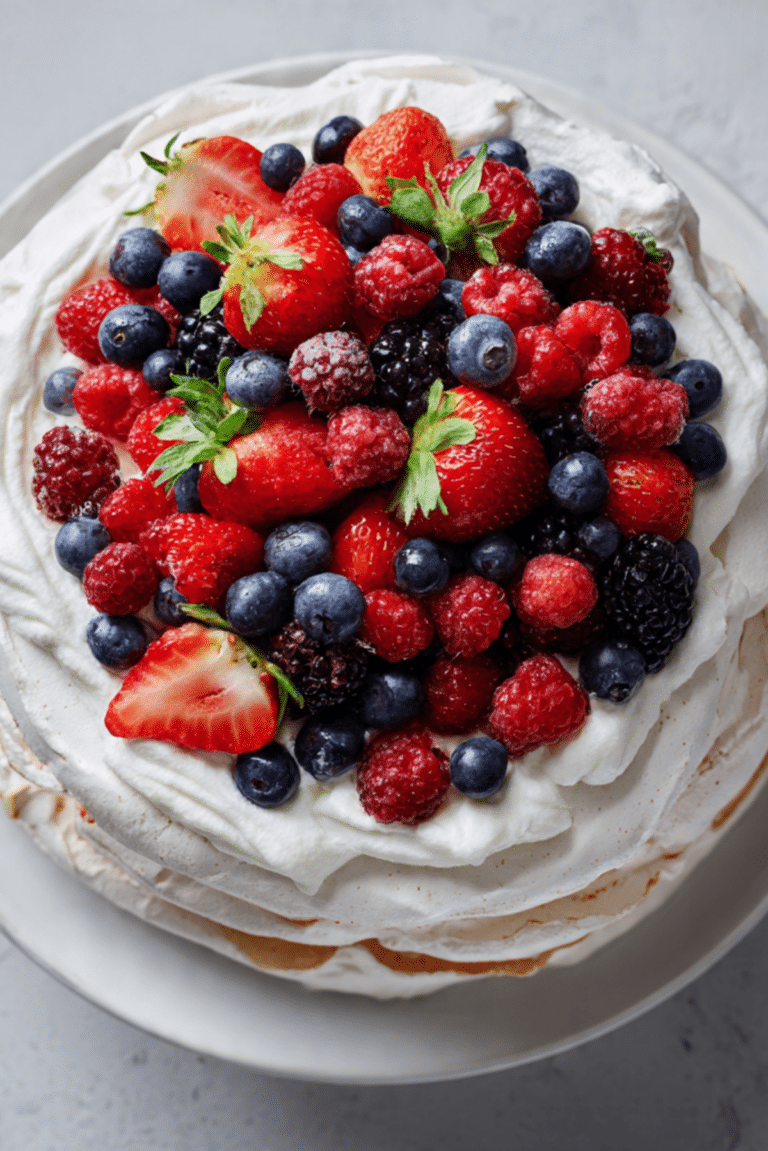 Double-Decker Meringue Cake with Summer Berries