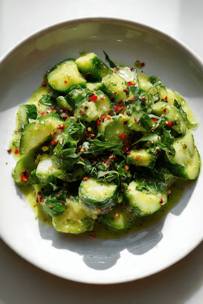 Crushed Cucumber Salad with Tomatillo Dressing