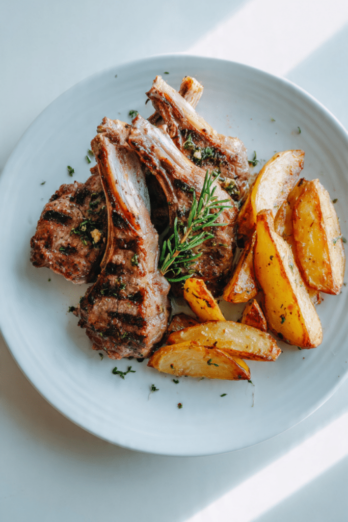 Grilled Lamb Chops with Crispy Potato Wedges