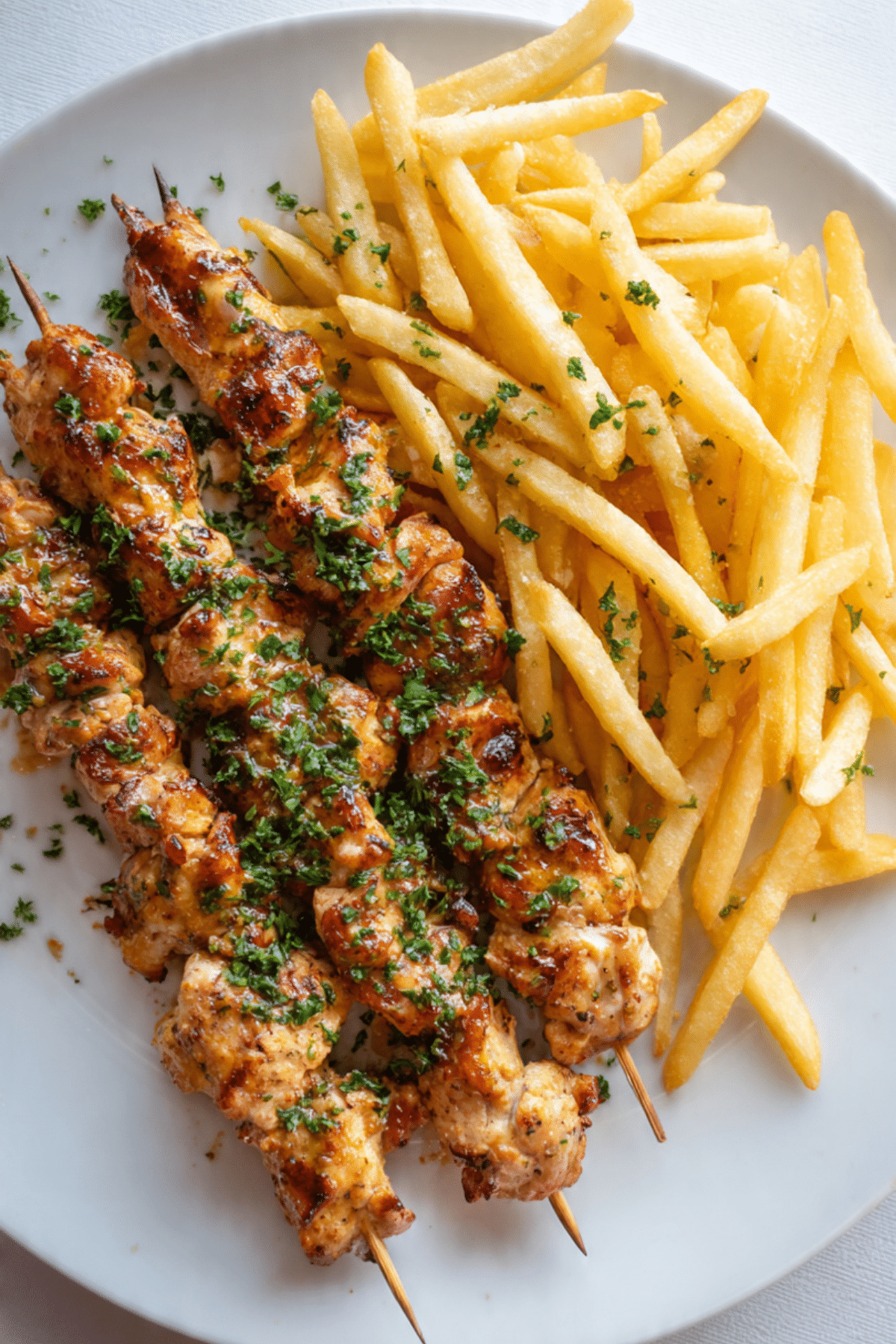 Chicken Skewers with French Fries