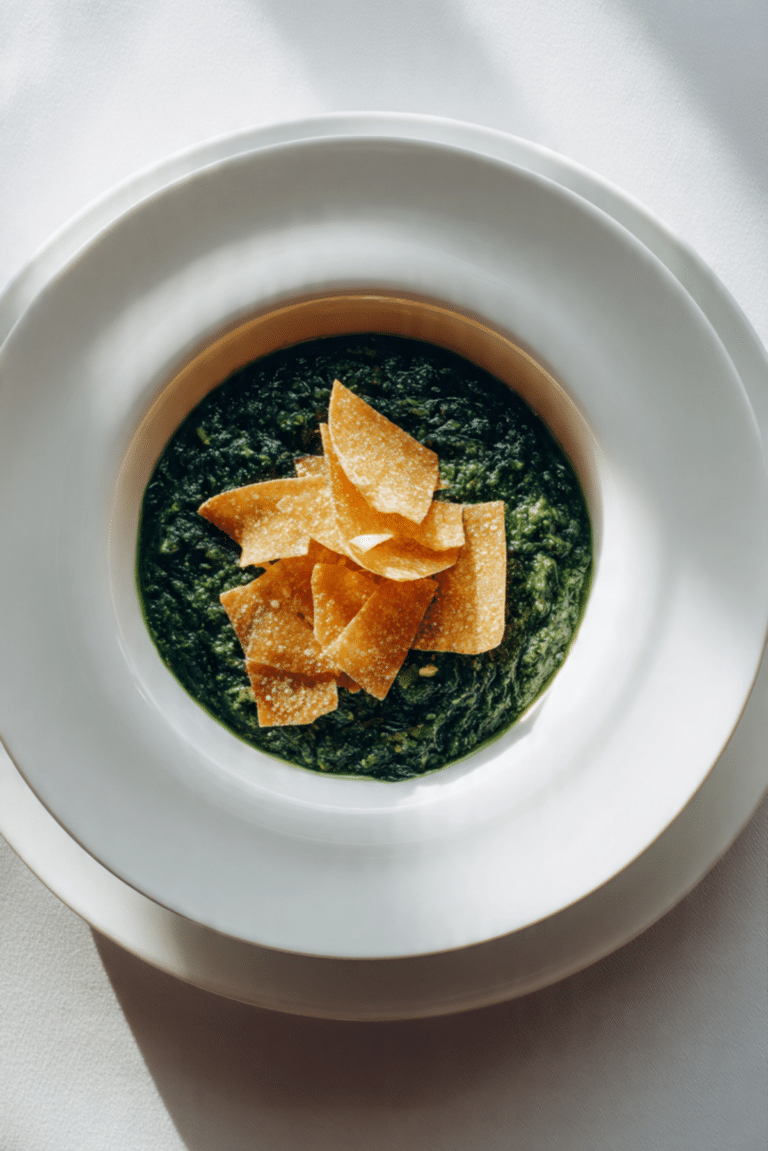 Molokhia Soup with Grana Padano Chips