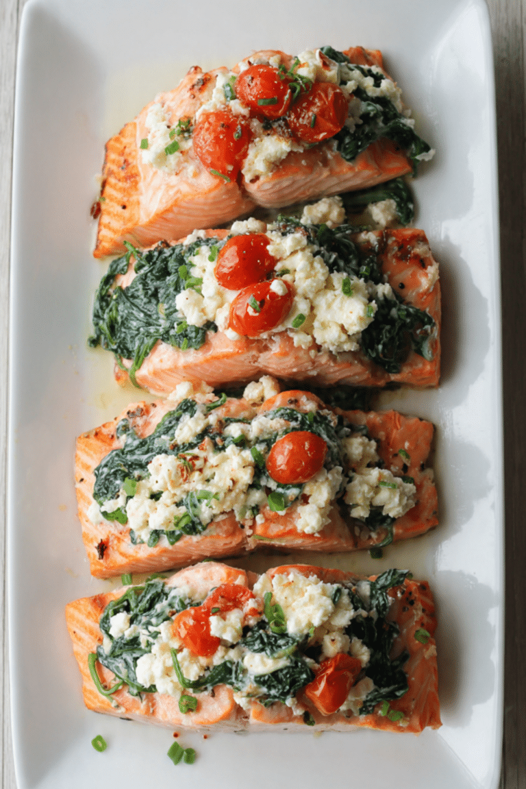 Feta, Spinach & Tomato Stuffed Salmon