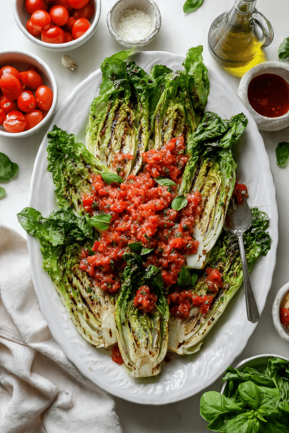 Grilled Romaine With Tomato Vinaigrette