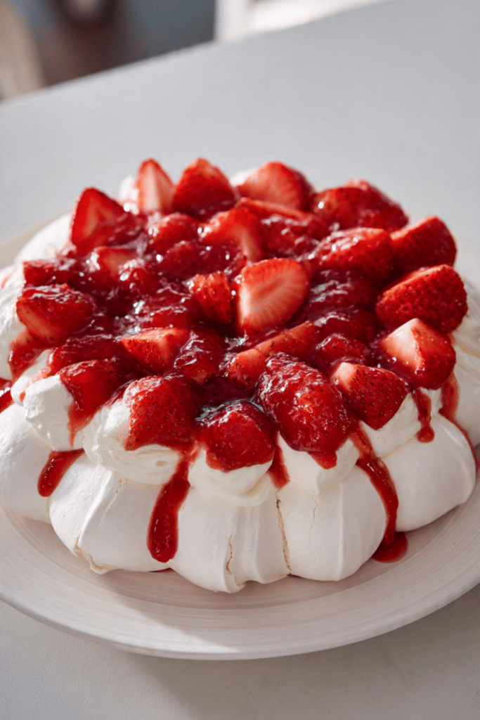 Mini Strawberry Rhubarb Pavlovas