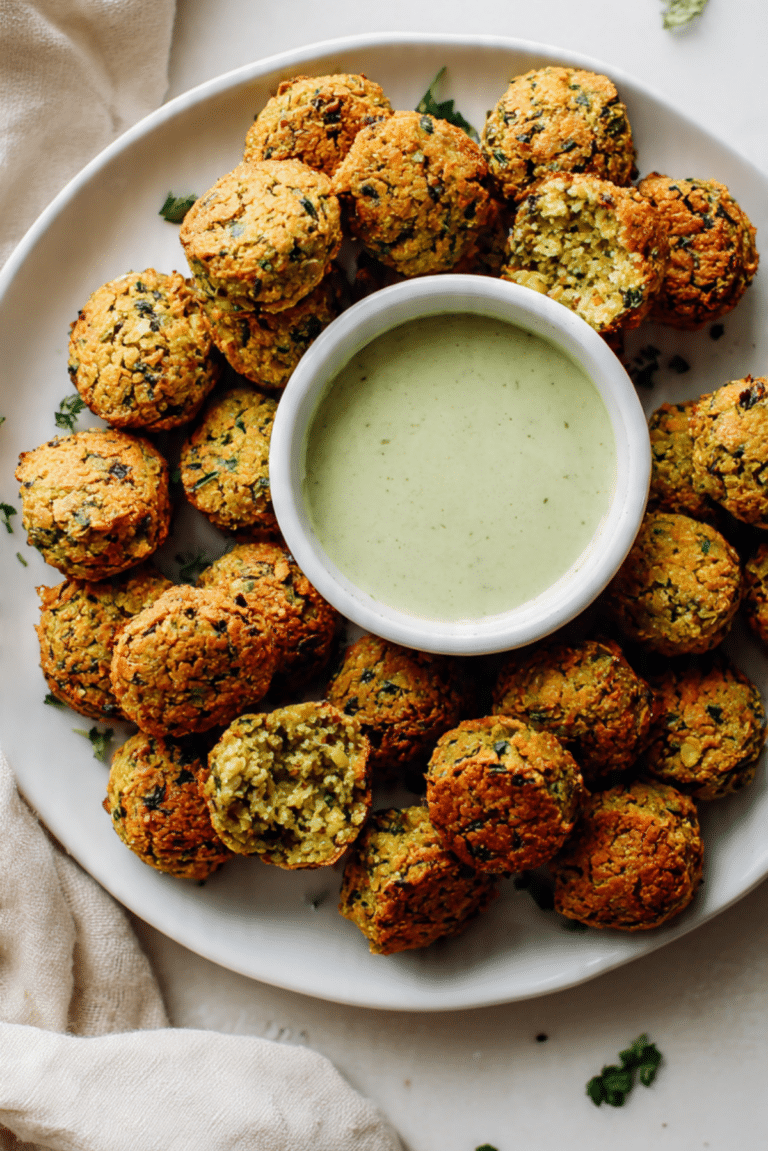 Herby Baked Falafel Bites with Spicy Mint Tahini Dip