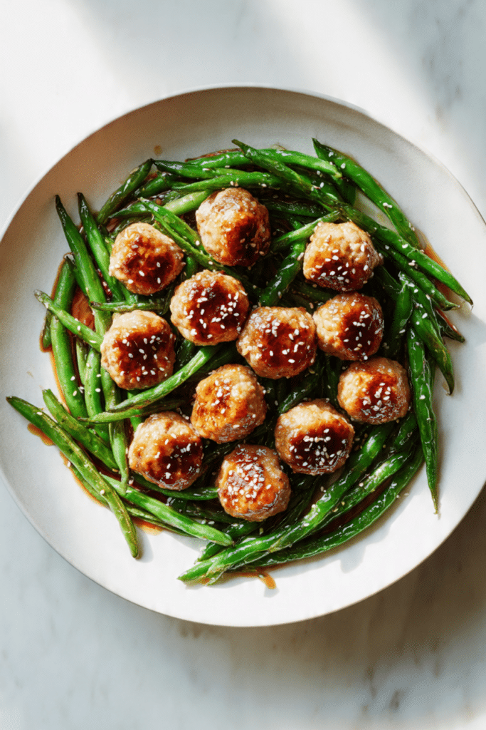 Chicken Meatballs With Sesame Green Beans