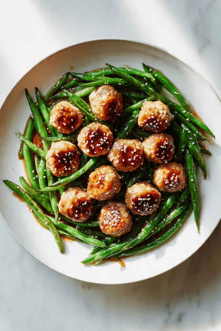 Chicken Meatballs With Sesame Green Beans