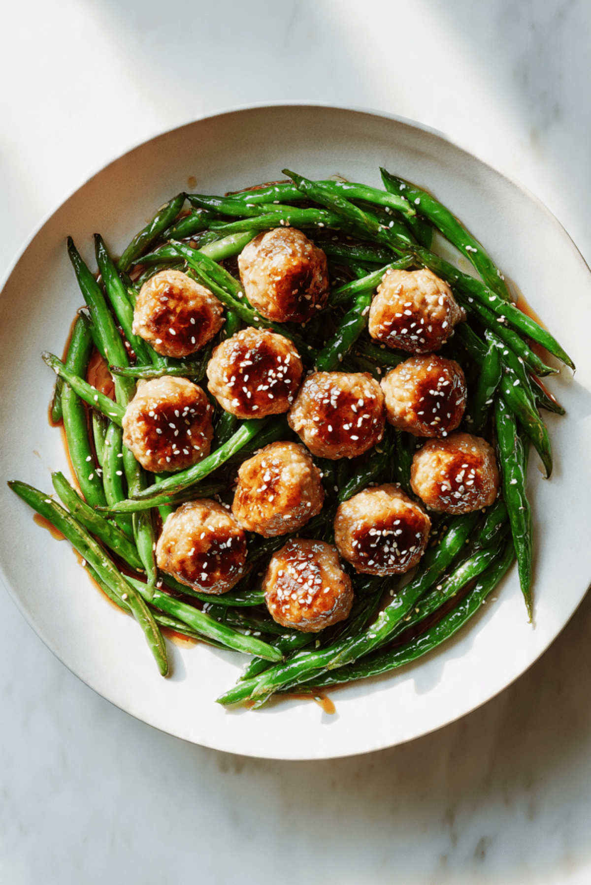 Chicken Meatballs With Sesame Green Beans